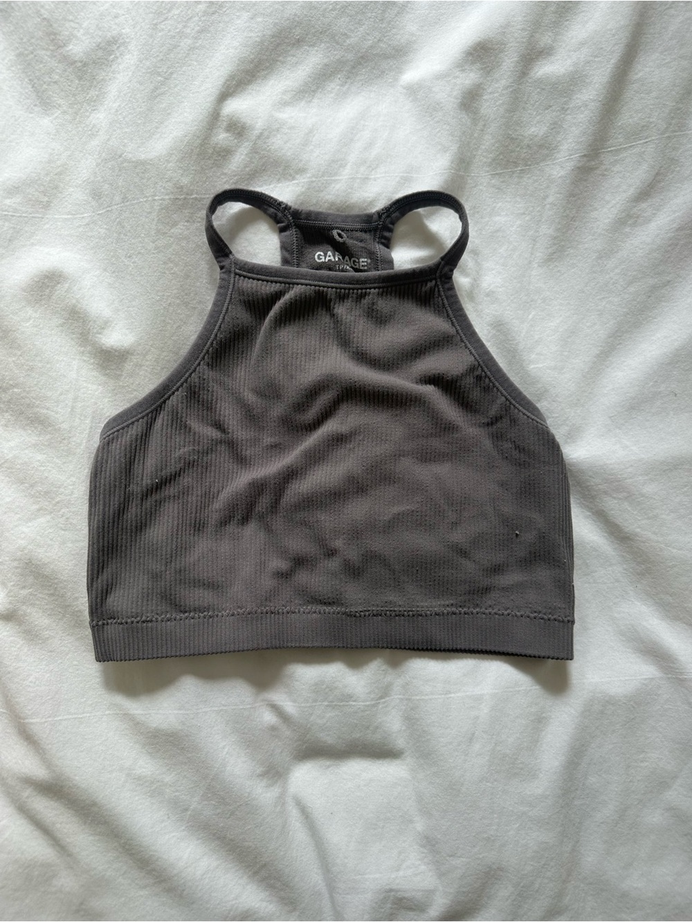 Garage Charcoal Ribbed High Neck Crop Top